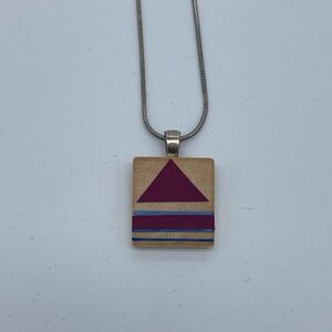 Geometric Pendant Necklace with Burgundy and Blue Accents